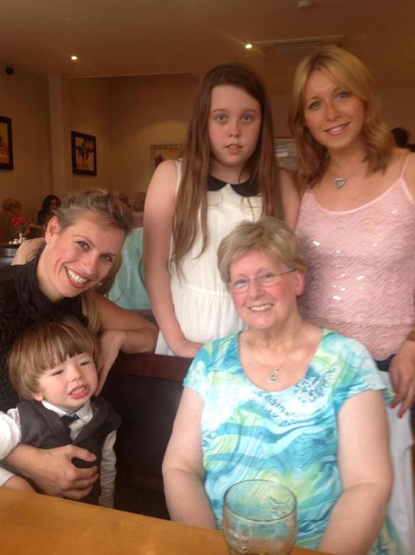 Mam on her birthday, with Lisa, Sadie, Lynn and Jimmy